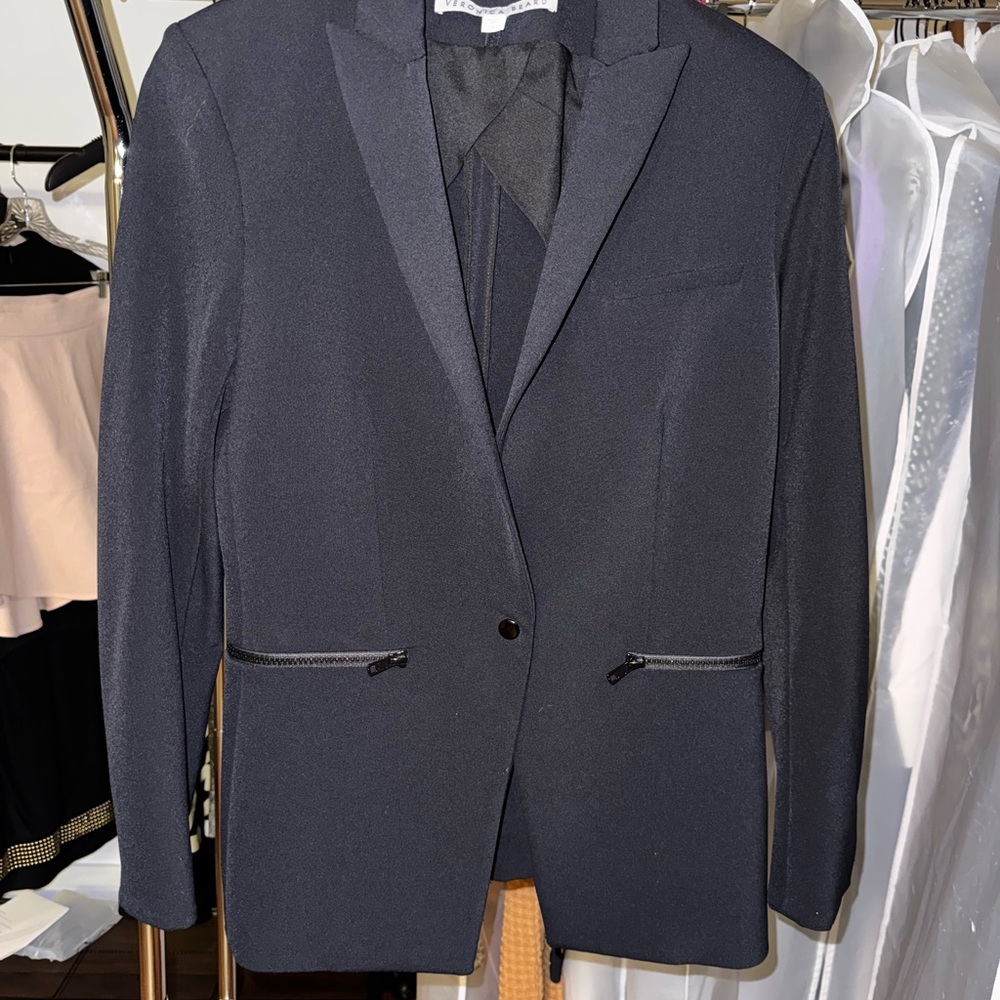 Veronica Beard Navy Blazer with Zipper Details